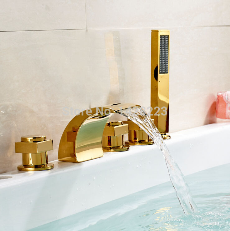 color changing led waterfall bathroom bathtub faucet deck mount brass three handles bath tub mixer taps