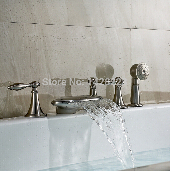 fashion color changing led bathroom waterfall bathtub mixer taps deck mounted 5pcs bath tub faucet set
