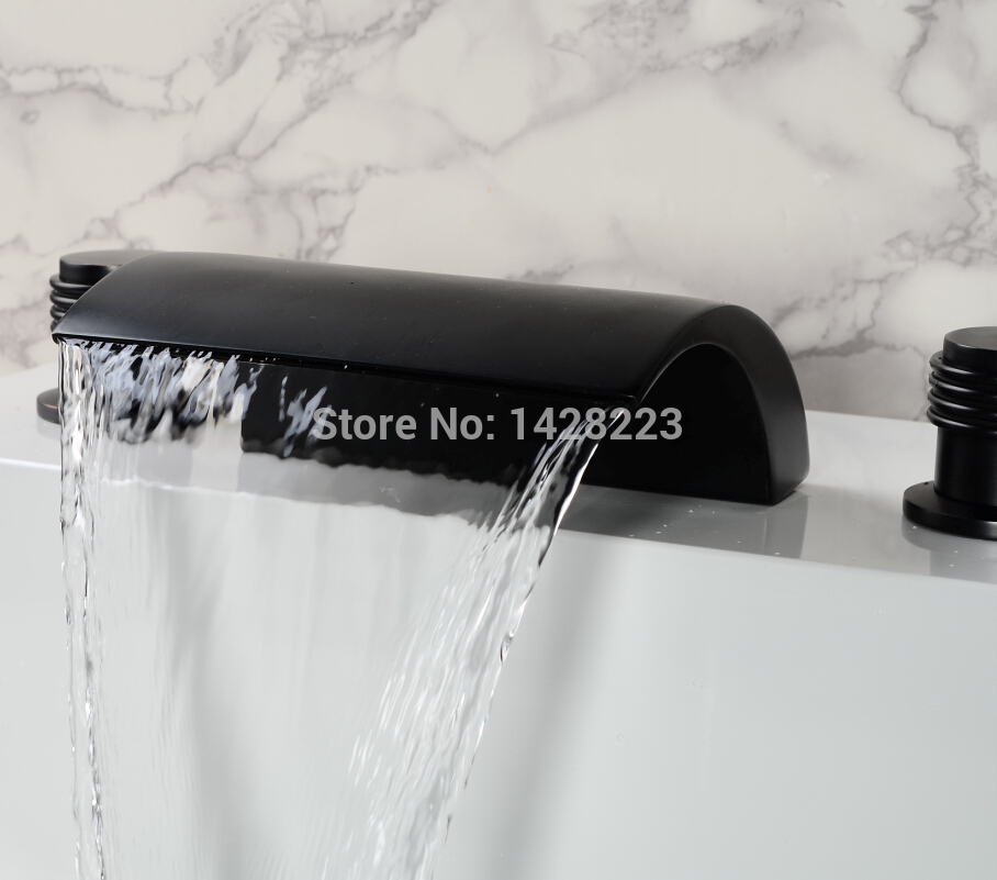 good-quality three handles widespread waterfall bathroom tub faucet deck mounted 5 holes 5pcs bathtub mixer taps