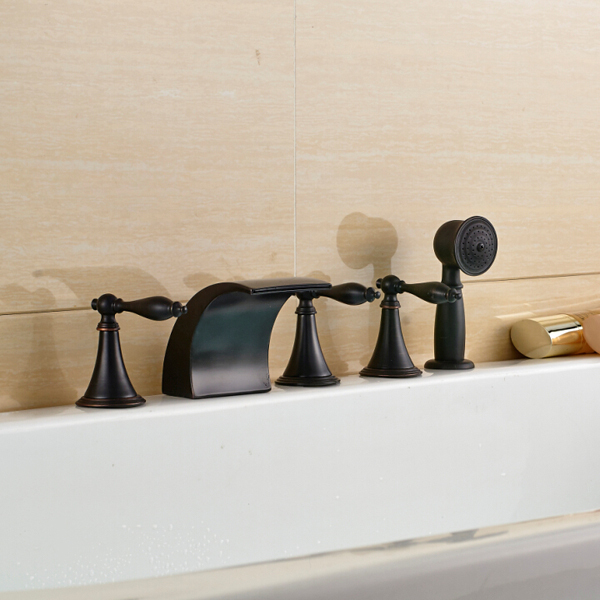 new design waterfall spout deck mount 5pcs bathtub mixer faucet with handheld shower oil rubbed bronze