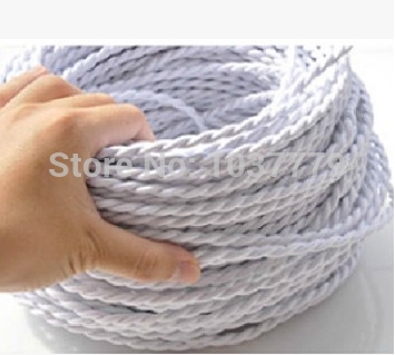 50 meters long white color double core cord braided textile fabric wire cable