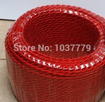 50meters in one roll uncut red color twisted braided textile fabric 2*0.75 copper pendant lamp wire