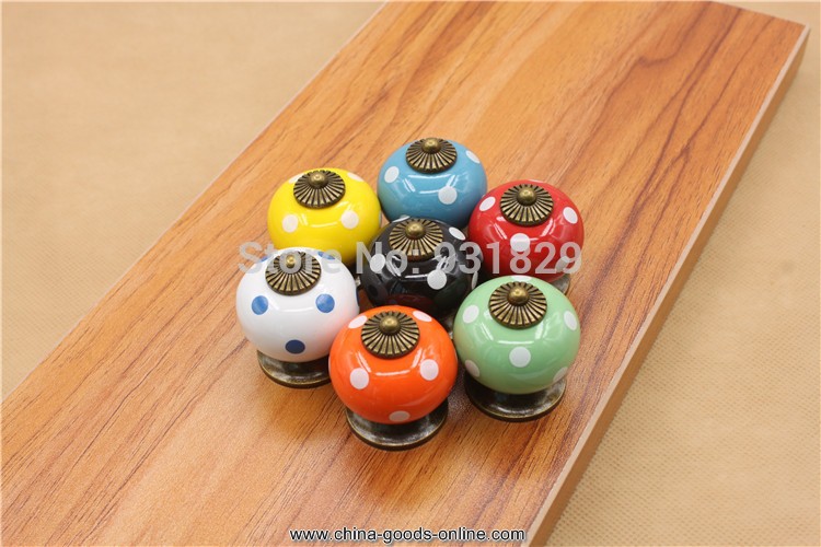 colorful ceramic with dots zinc alloy drawer knob drawer pull 1102 - Click Image to Close
