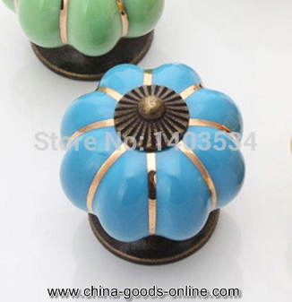 6pcs dia.40mm pumpkin colored ceramic knob blue color single hole knob zinc alloy kitchen furniture knob drawer pulls