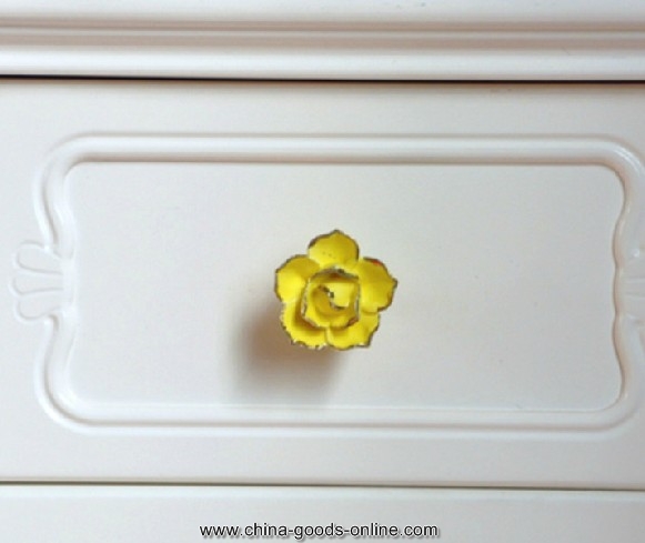 handmade rose handles ceramics door cabinet drawer ceramic knob pulls yellow mbs219-2 - Click Image to Close