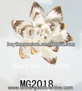 new design white ceramic flower knobs with gold edge cabinet pull kitchen cupboard knob kids drawer knobs mg2018