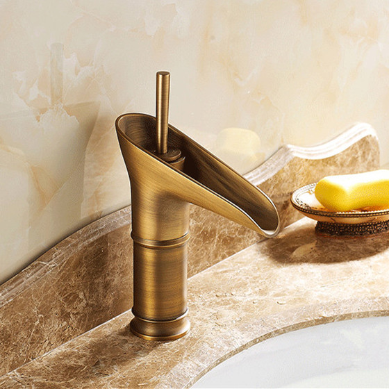 contemporary modern open spout water tap bathroom vessel sink faucet in antique brass whole faucet 6088f