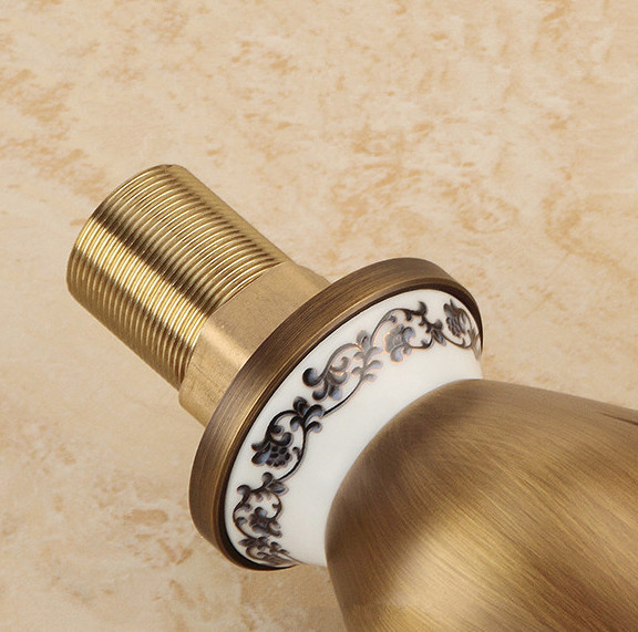 deck mounted antique brass bathroom basin faucet ceramic base single handle tap dz-8009f