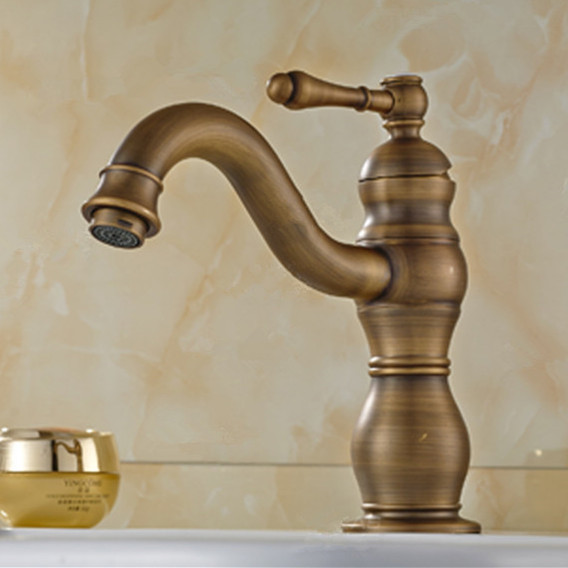deck mounted single lever bathroom basin faucet brass antique single hole and cold kitchen sink mixer taps gyd-2109f