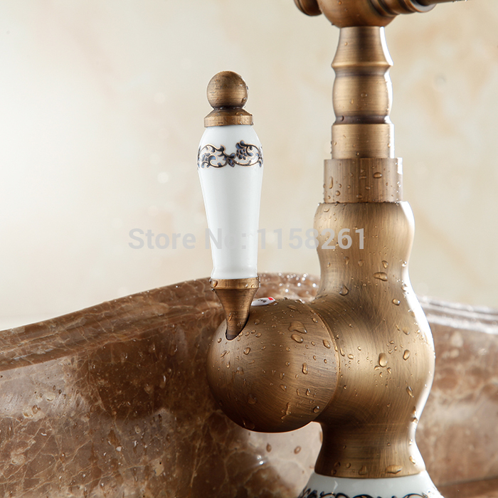 new arrive deck mounted single handle bathroom sink mixer faucet antique brass and cold water al-9212f