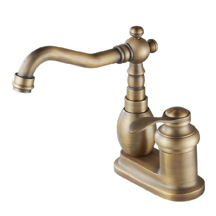 whole and retail deck mounted 4" bathroom kitchen mixer taps antique brass single lever basin faucets ws-8066