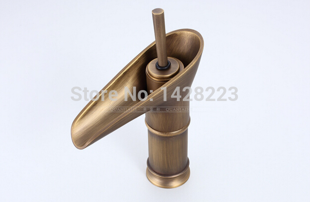 antique brass bamboo shape waterfall bathroom basin sink faucet deck mounted single top handles