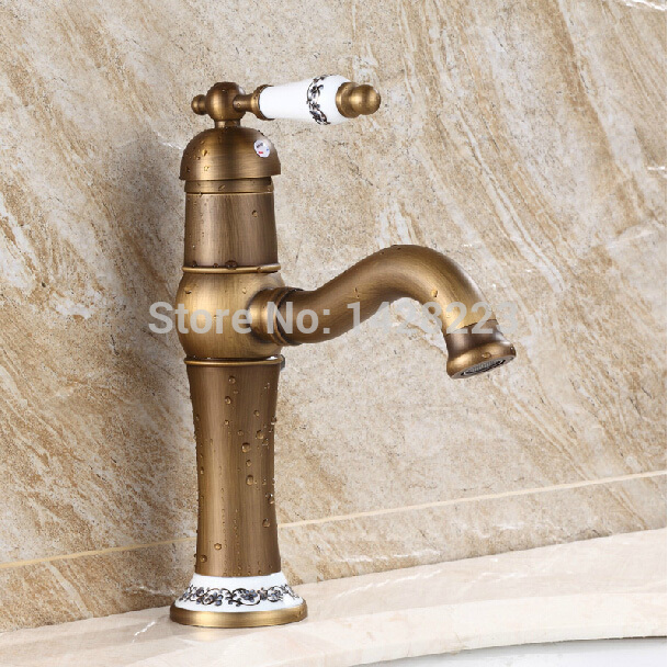 antique brass finished single handle elegant bathroom sink mixer faucet deck mounted one hole