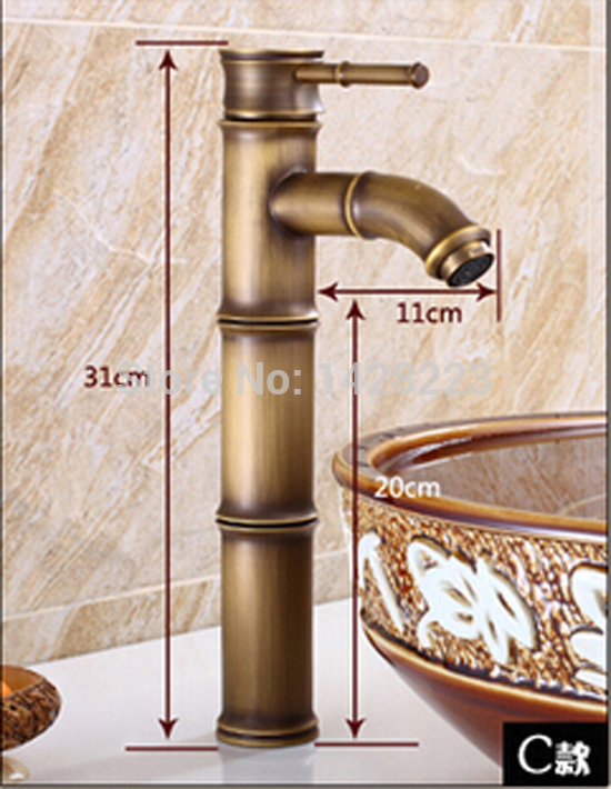 beautifull " bamboo shape " and cold brass basin sink faucet deck mounted antique brass finished
