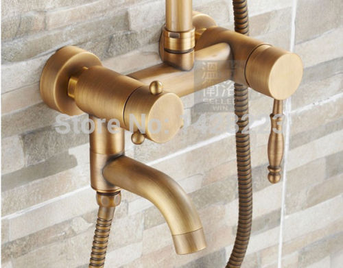 classical antique brass 8" rain shower head brass shower set faucet wall mount bath faucet mixer taps - Click Image to Close