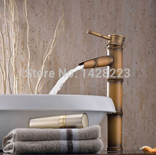classical bamboo style antique brass countertop bathroom sink faucet deck mounted tall basin mixer tap