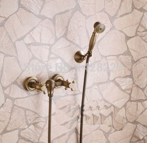 euro style antique brass dual handles handheld shower faucet wall mounted + hose + shower bracket