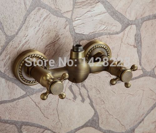 euro style antique brass dual handles handheld shower faucet wall mounted + hose + shower bracket - Click Image to Close