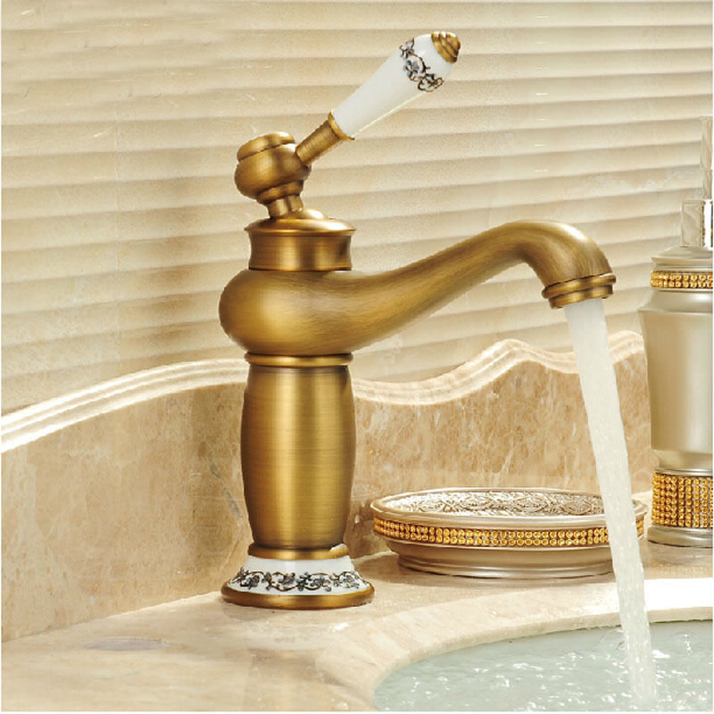 promotion brass antique basin vanity faucet single lever and cold mixer water taps deck mount