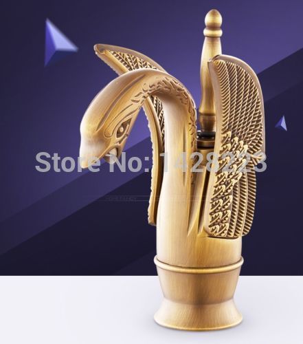 unique design swan shape single handle bathroom basin sink faucet antique brass finished and cold water