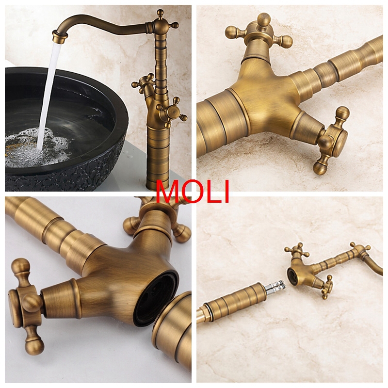 antique bronze brass faucets bend vintage fashion bathroom kitchen sink faucet double handle one hole mixer tap