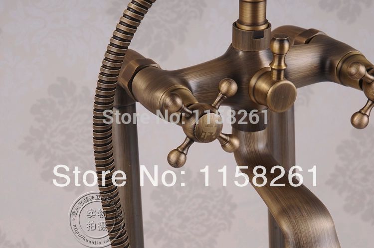 bathroom antique floor stand faucet telephone type bath shower mixer brass shower set luxury bathtub tap hj-6051