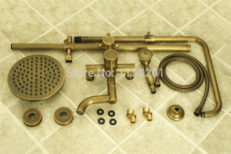 fashion new style wall mounted rain shower faucet mixer tap antique brass bath shower set shower douche zly-6825