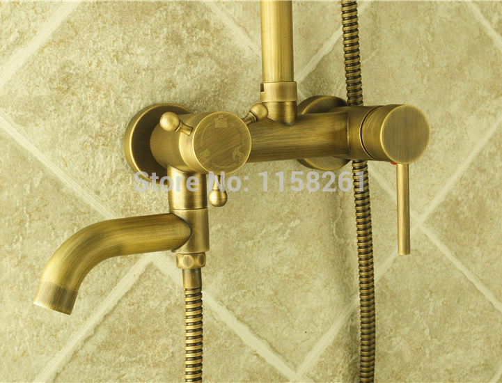 fashion new style wall mounted rain shower faucet mixer tap antique brass bath shower set shower power zly-6818