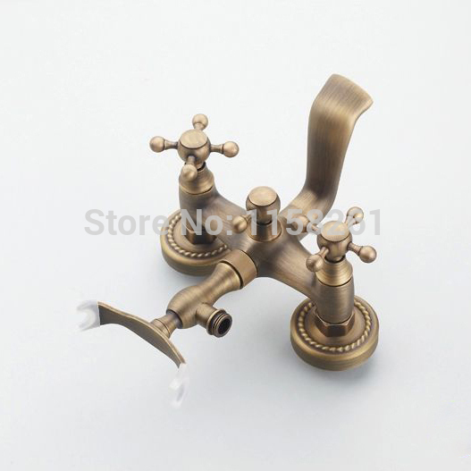 luxury new antique brass rainfall shower set faucet + tub mixer tap + handheld shower wall mounted 6762f