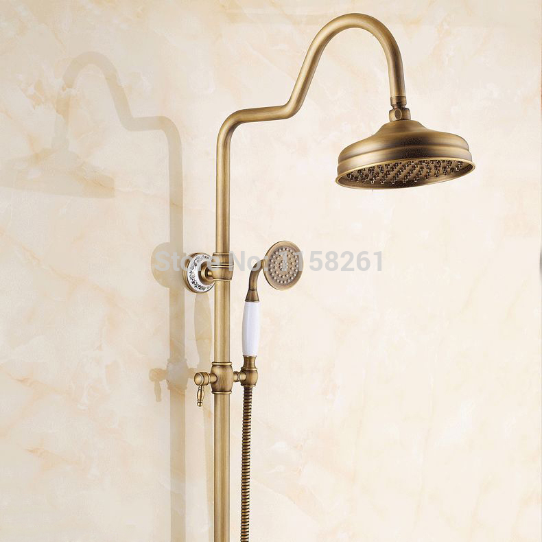 new arrival antique brass finish bathroom rainfall shower durable brass construction faucet set home decoration mixer tap 9137
