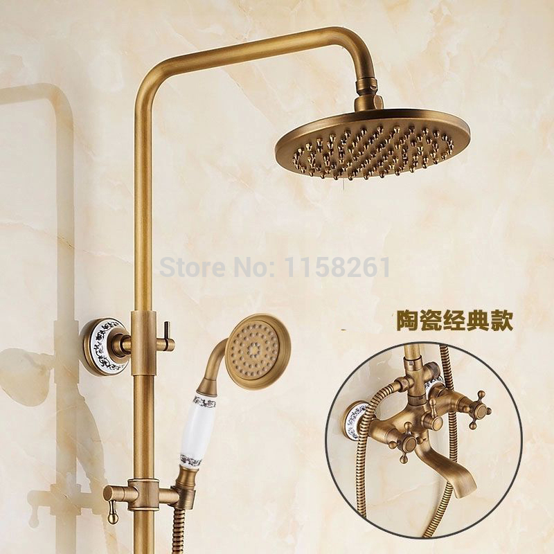 new arrival antique brass finish bathroom rainfall with spray shower durable brass construction faucet set 9135