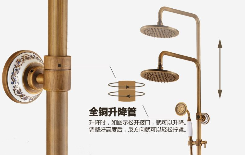 selling antique brass finish bathroom rainfall with spray shower durable brass construction faucet set st-9134