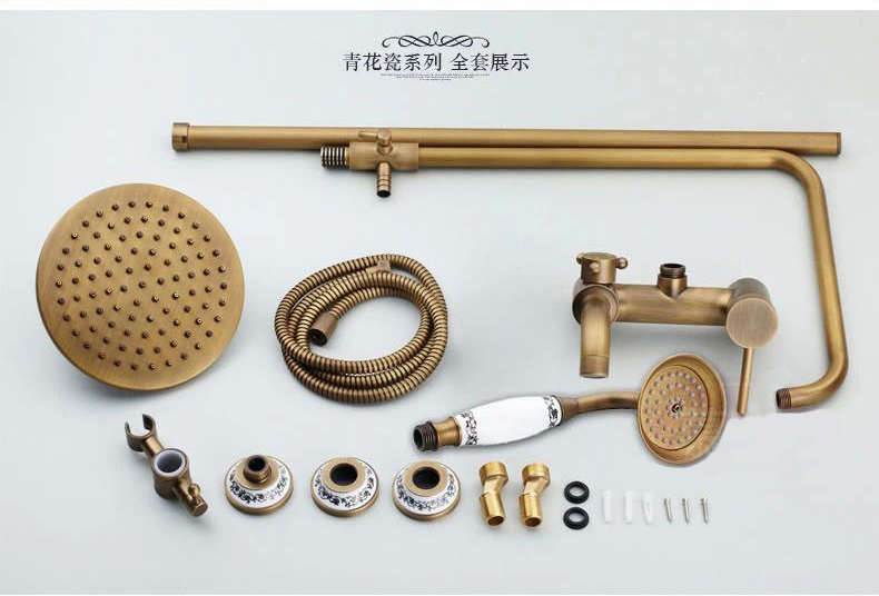 selling antique brass finish bathroom rainfall with spray shower durable brass construction faucet set st-9136