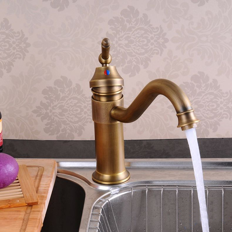promotion 1 handle antique brass kitchen sink faucet vanity faucet swivel mixer tap crane faucet banheiro hj-6632f