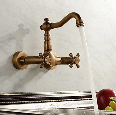 antique kitchen faucet wall cold and double handle kitchen water mixer tap