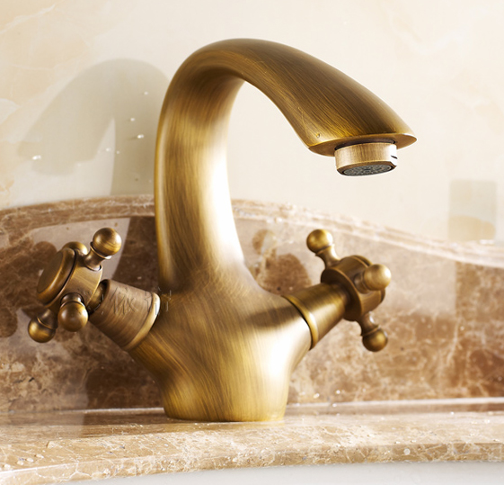 and cold water deck mounted antique chrome tap mixer faucet, brass body ceramic valve
