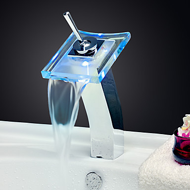 led water waterfall tap for bathroom sink faucet color changing,torneira para de banheiro modocomando