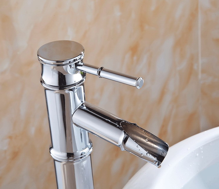 tall silver bamboo faucet, and cold water brass mixer