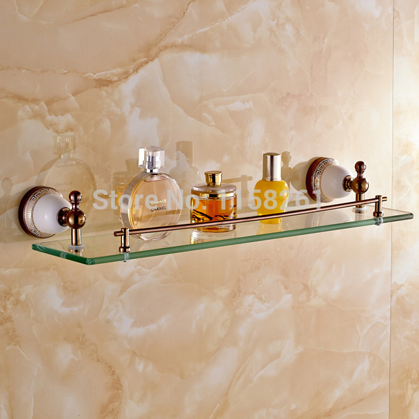 bathroom accessories solid brass rose gold finish with tempered glass,single glass shelf bathroom shelf 5713