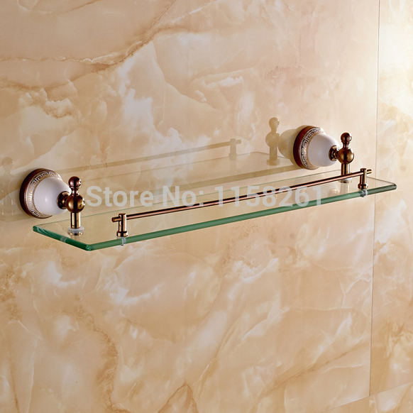bathroom accessories solid brass rose gold finish with tempered glass,single glass shelf bathroom shelf 5713