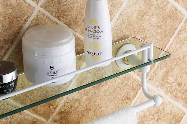 bathroom shelf with towel rack,single glass shelf,solid brass base+white painted finish,glass shelfst-3598b