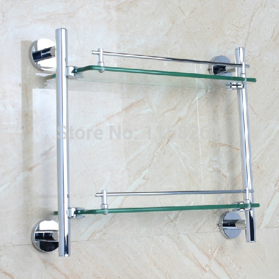 modern bathroom accessories products solid brass chrome finished double glass shelf bathroom products fm-3652