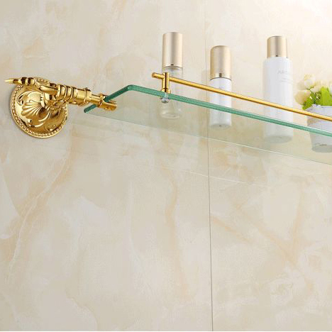solid brass golden finish with tempered glass,single glass shelf bathroom shelf bathroom accessories zp-9354