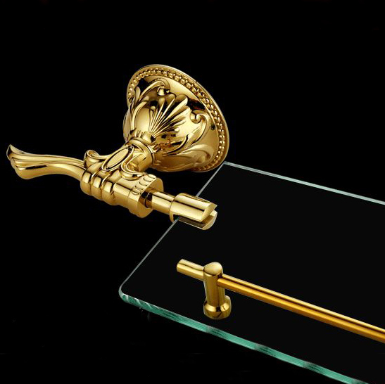 solid brass golden finish with tempered glass,single glass shelf bathroom shelf bathroom accessories zp-9354