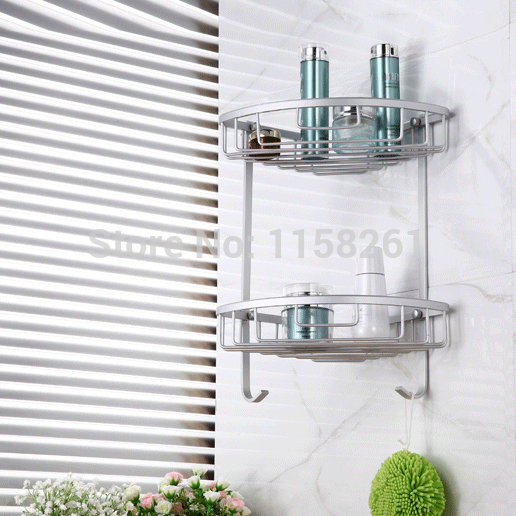 two layer bathroom rack space aluminum towel washing shower basket bar shelf /bathroom accessories 2515