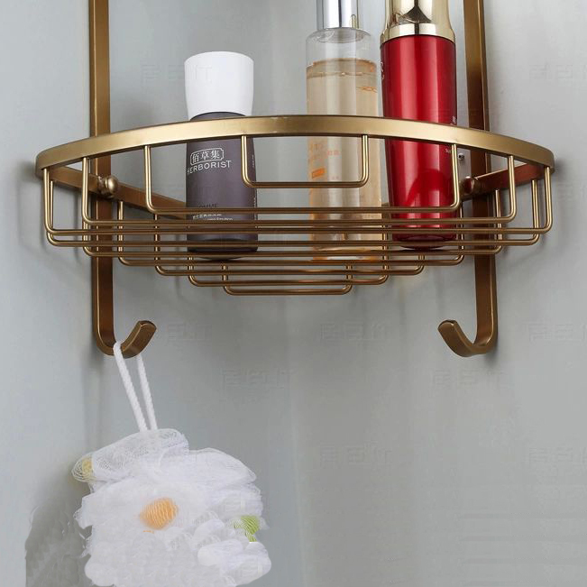 wall mounted antique finish new aluminum bathroom shower shampoo shelf triangle basket holder fashion double layer mj-7011