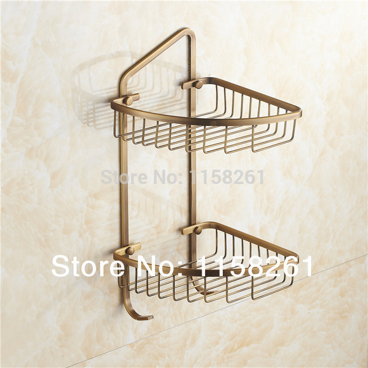 wall mounted antique finish new brass bathroom shower shelf triangle basket holder building materials kh-1076