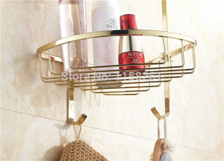 wall mounted golden brass bathroom soap basket bath shower shelf triangle basket holder building material kh-1075