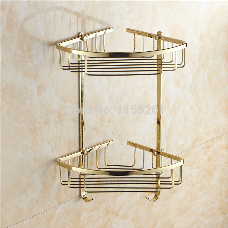 wall mounted golden brass bathroom soap basket bath shower shelf triangle basket holder building material kh-1075