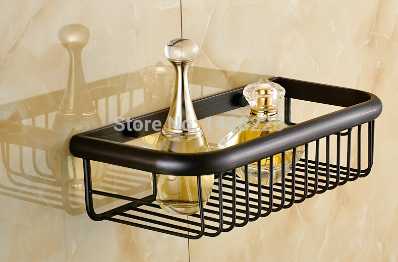oil rubbed bronze bathroom single shelf wall mounted solid brass bath commodity rack basket